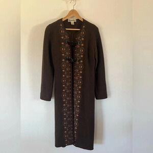 Barrie Pace Wool Brown Embroidered Toggle Button Long Sweater‎ Jacket Small